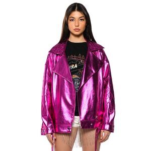 AKIRA PRINCE METALLIC EMBROIDERED PINK WESTERN MOTO JACKET Size S